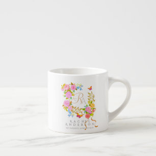 Romantic Blooming Garden Monogram  Espresso Cup