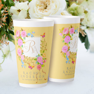 Romantic Blooming Garden Monogram Gold Latte Mug