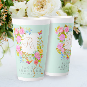 Romantic  Blooming Garden Monogram Green Latte Mug