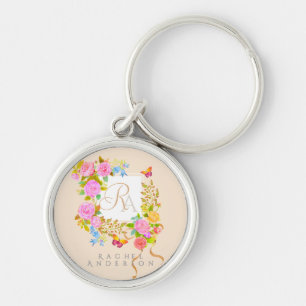 Romantic Blooming Garden Monogram  Key Ring