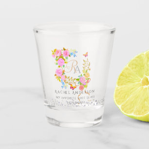 Romantic Blooming Garden Monogram  Shot Glass