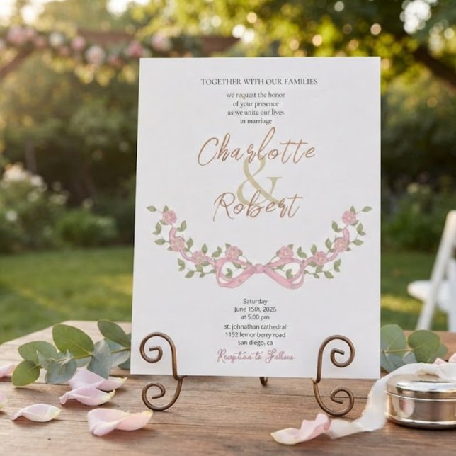 Romantic Blooms Around Crest Botanical Wedding Invitation (Creator Uploaded)