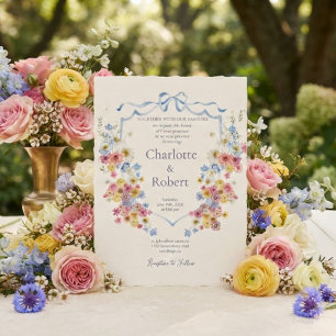 Romantic Blooms Around Crest Botanical Wedding Invitation