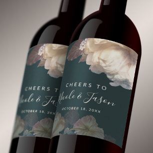 Romantic Blooms Luxurious Floral Wedding Wine Label