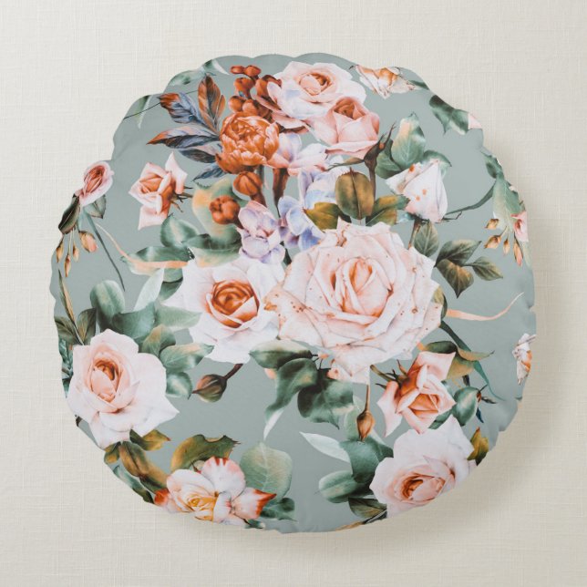 Romantic Blossom Haven Round Cushion (Front)