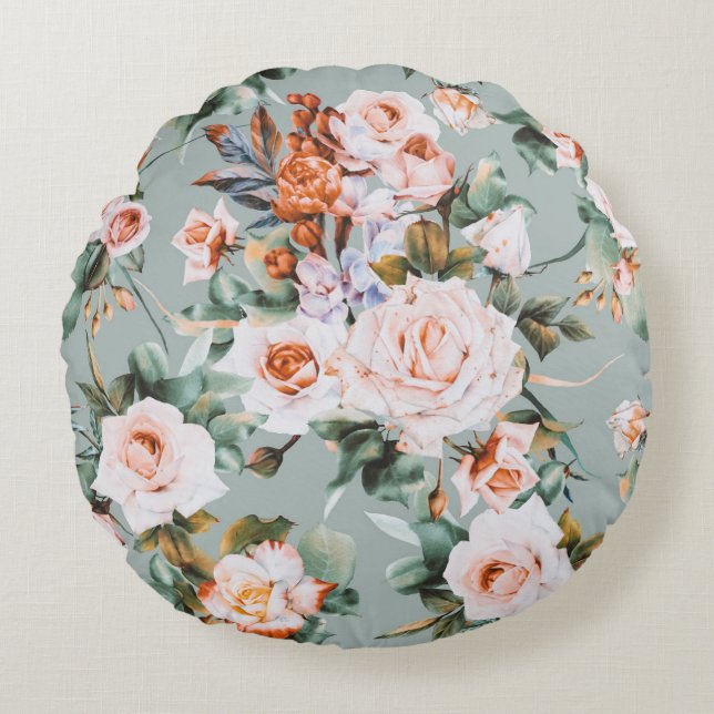 Romantic Blossom Haven Round Cushion (Front)