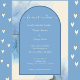 romantic blue abstract coastal wedding invitation