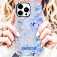 Romantic Blue and Grey Name Floral