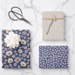 Romantic blue and purple floral wedding shower wrapping paper sheet<br><div class="desc">Perfect for summer outdoor weddings, engagements, and bridal showers, this 3 piece gift wrap set features sophisticated romantic painted florals in rich moody colors of navy blue and pastel purple. This wrapping paper bundle will be sure to make your gift to that someone special look just as beautiful on the...</div>