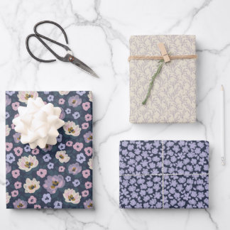 Romantic blue and purple floral wedding shower wrapping paper sheet