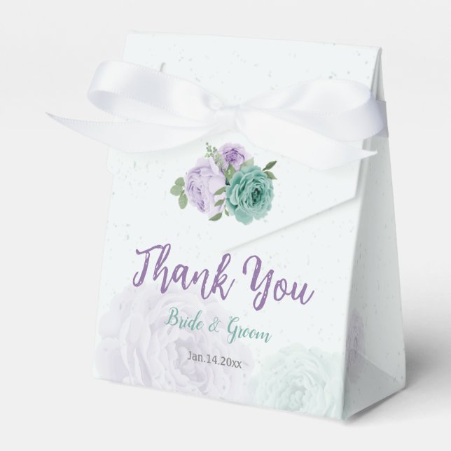 romantic blue and purple flowers greenery wedding favour box (Front Side)
