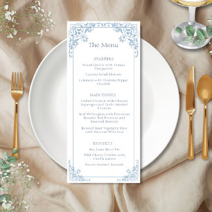 Romantic Blue and White Elegant Wedding Menu