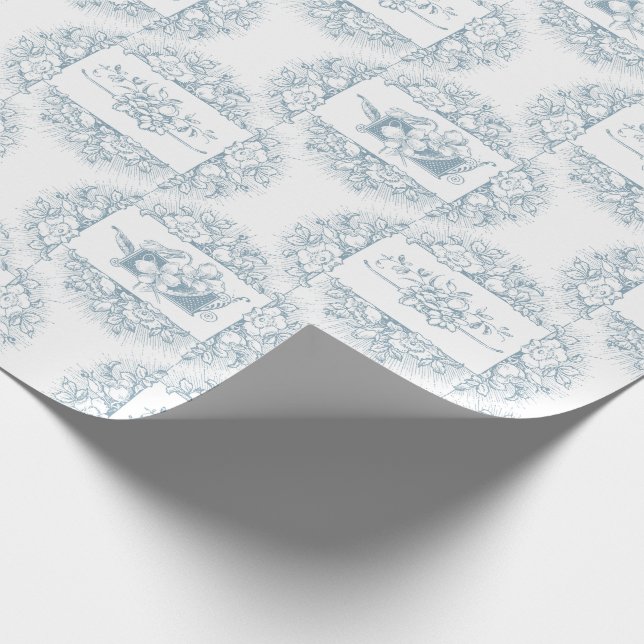 Romantic Blue and White Engraved Floral  Wrapping Paper (Corner)
