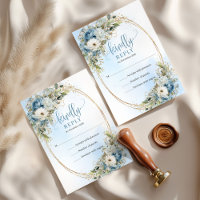 Romantic Blue and White Florals Gold Wedding RSVP