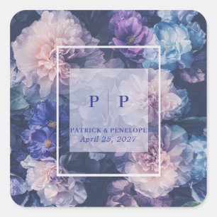 Romantic Blue & Blush Floral Wedding Square Sticker