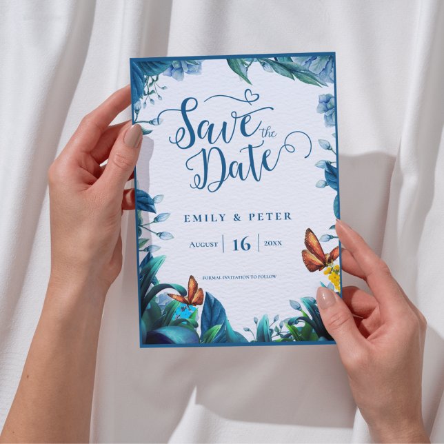 Romantic Blue Botanical Garden Theme Save the Date (Romantic Blue Botanical Garden Theme Save the Date)