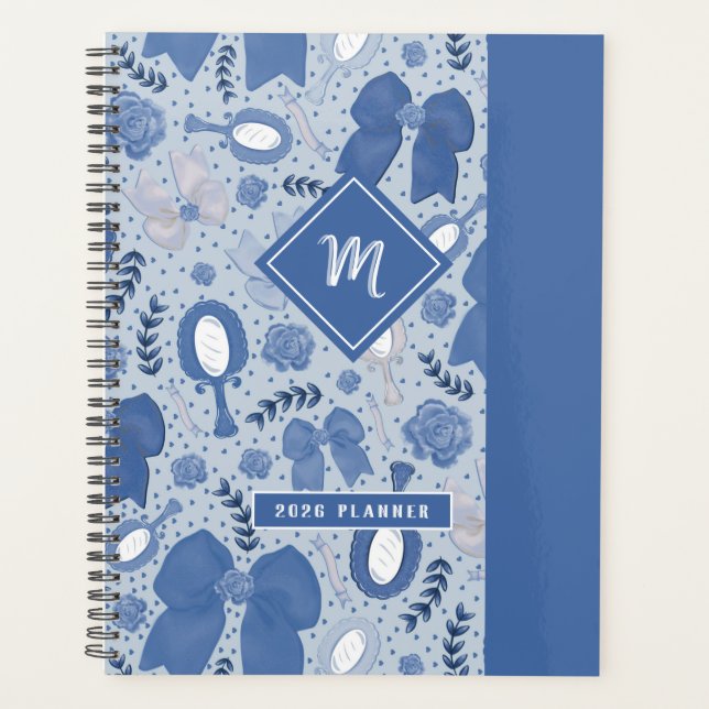 Romantic Blue Bows and Roses Planner (Front)