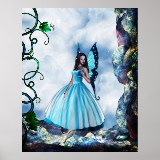 Romantic Blue Butterfly Fairy Poster (Front)