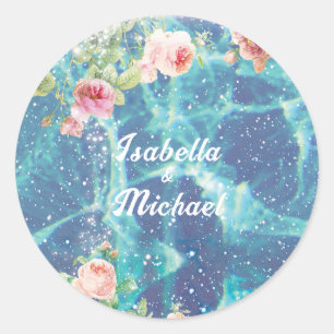 Romantic blue customised couple names Sticker