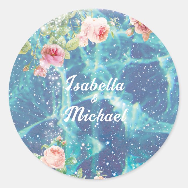 Romantic blue customised couple names Sticker (Front)