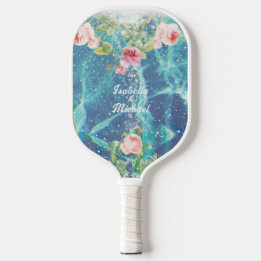 Romantic blue customized couple names  pickleball paddle