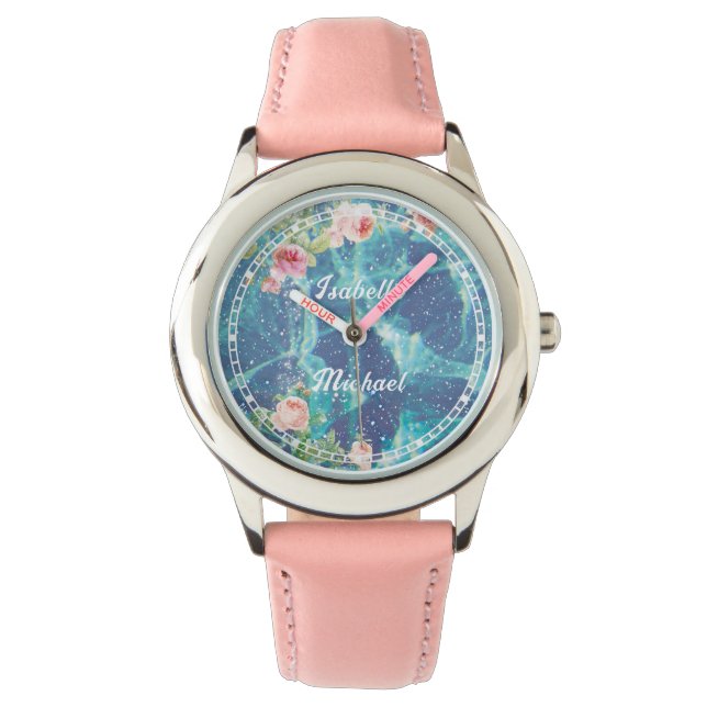 Romantic blue customized couple names watch (Front)