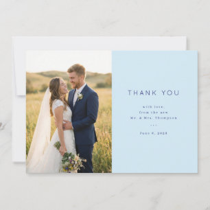 Romantic Blue Elegant Photo Thank You Card