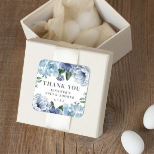 Romantic Blue Floral Bridal Shower Party Favour Square Sticker