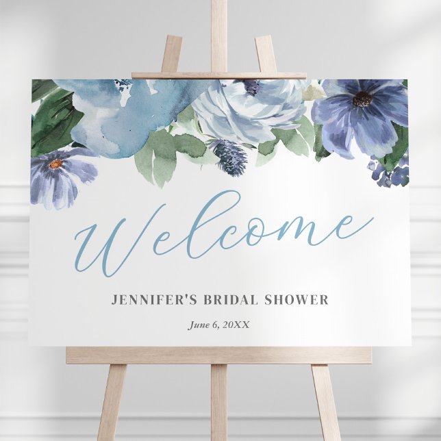 Romantic Blue Floral Bridal Shower Welcome Sign (Creator Uploaded)
