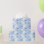 Romantic Blue Floral Bridal Shower Wrapping Paper<br><div class="desc">Romantic Blue Floral Bridal Shower Birthday</div>