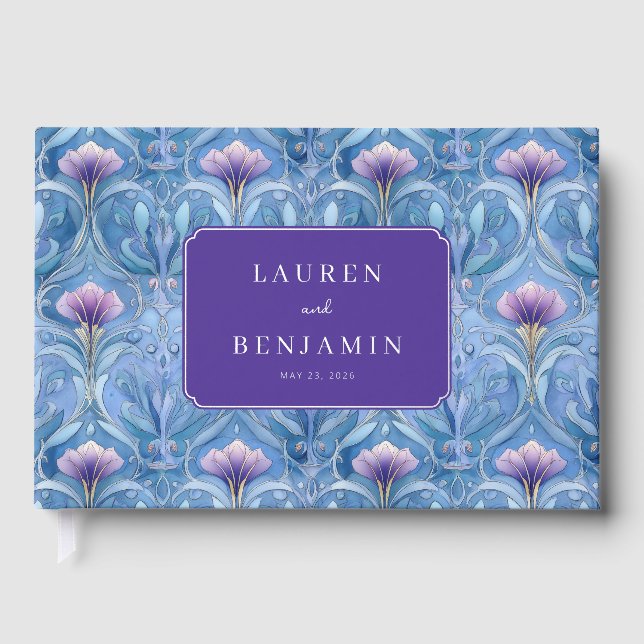 Romantic Blue Floral Elegancy Guest Book (Front)