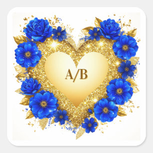 💙 Romantic Blue Floral Heart For Wedding Gifts 💙 Square Sticker