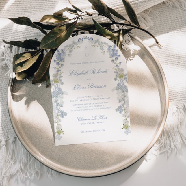 Romantic Blue Floral Monogram All in One Wedding Invitation (Creator Uploaded)