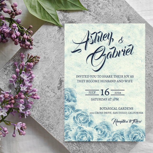 Romantic Blue Floral Wedding Invitation Card (Romantic Blue Floral Wedding Invitation Card)