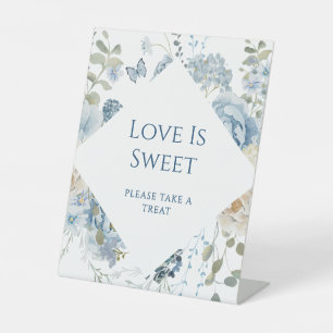 Romantic Blue Floral Wedding Love Is Sweet Pedestal Sign