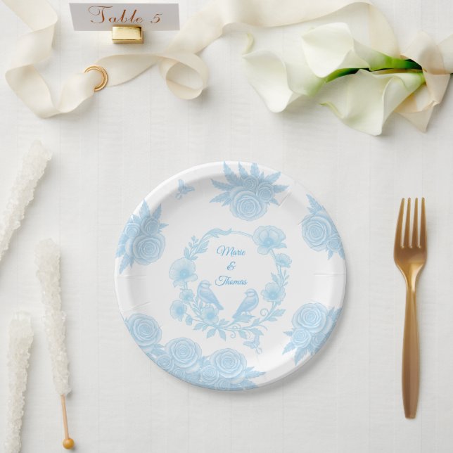 Romantic Blue Floral Wedding  Paper Plate (Wedding)