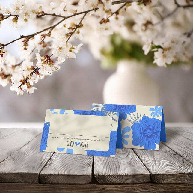 Romantic Blue Floral Wedding Place Card (Creator Uploaded)