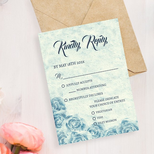 Romantic Blue Floral Wedding RSVP Card (Romantic Blue Floral Wedding RSVP Card)