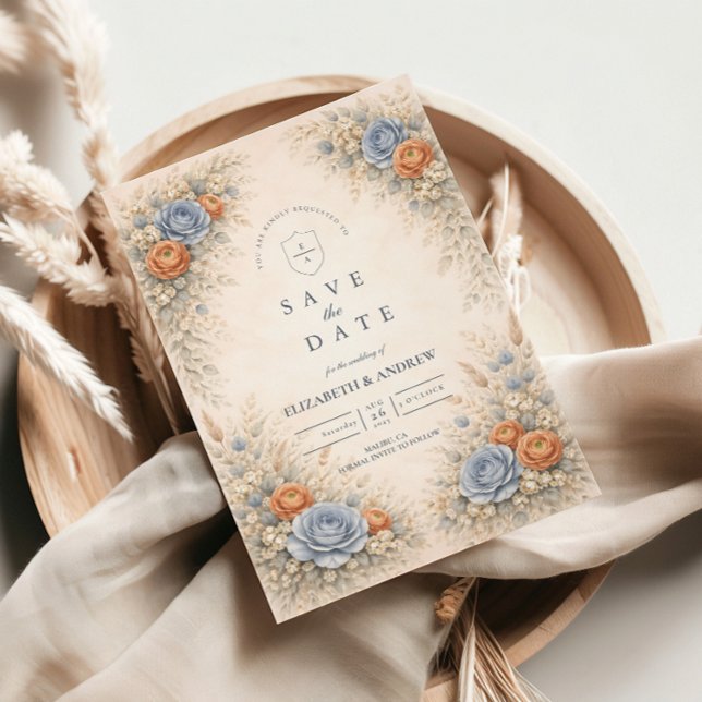 Romantic Blue Floral Wedding Save The Date (Creator Uploaded)