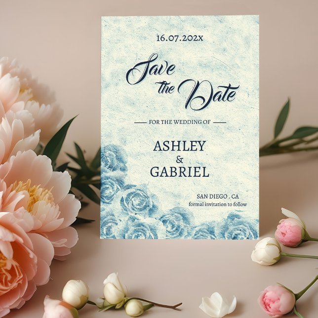Romantic Blue Floral Wedding Save The Date Card (Romantic Blue Floral Wedding Save The Date Card)
