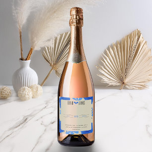 Romantic Blue Floral Wedding Sparkling Wine Label
