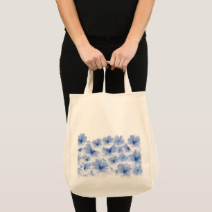 Romantic Blue flower Watercolor Floral Pattern Tote Bag