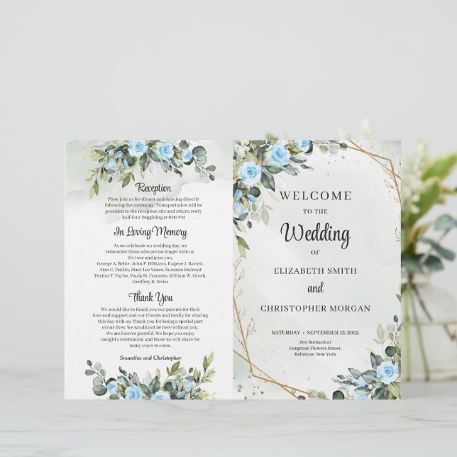 Romantic Blue flowers and eucalyptus and gold  (Standing Front)