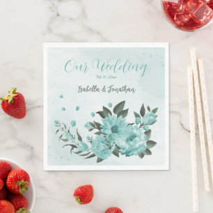 romantic  blue flowers & green leaves  napkin
