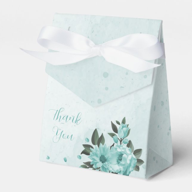 romantic  blue flowers & green leaves wedding favour box (Front Side)