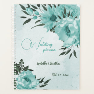 romantic blue flowers & green leaves wedding planner