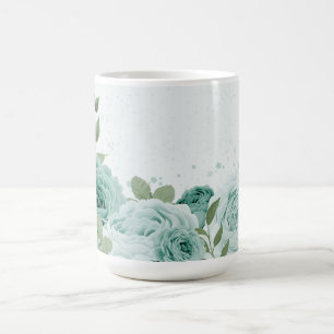 romantic blue flowers greenery coffee mug