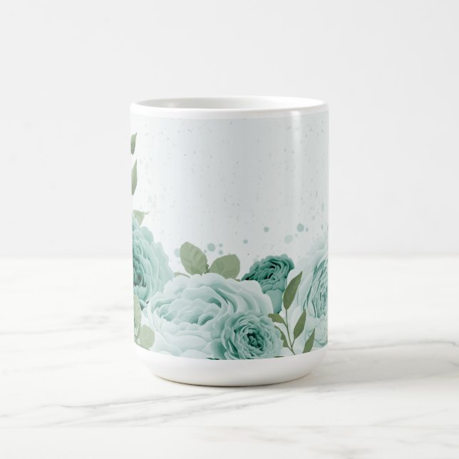 romantic blue flowers greenery coffee mug (Center)