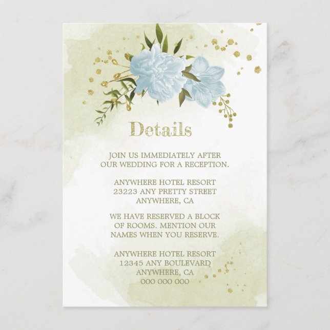 romantic blue flowers greenery details enclosure card (Front)