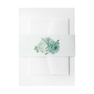romantic blue flowers greenery wedding invitation belly band